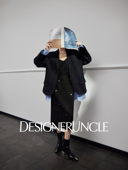 DGU "Deep World" dark blue loose blazer commuter versatile high-end top - Joseph.