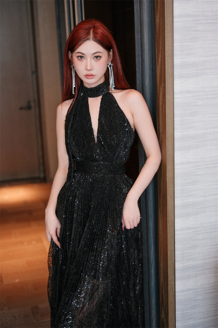 Wardrobes by Chen High End Black Halter Neck Sleeveless lbd Cocktail Dress-Blackie