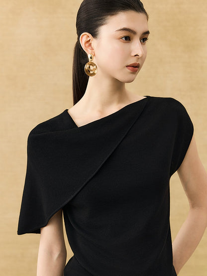 HECO Chinese temperament asymmetrical floating collar sleeveless base knit sweater - QUER.