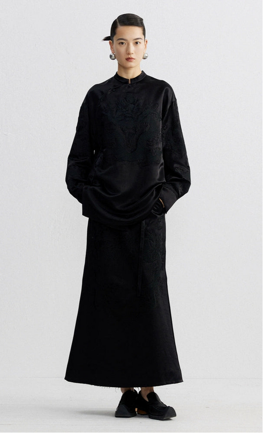 ZHUCHONGYUN  embroidered lace-up waist mermaid skirt--AEITSU.