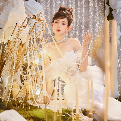 DOLLY Elegant White Off Shoulder Short Sleeve Flower Wedding Dress-SOPHIE  (V)