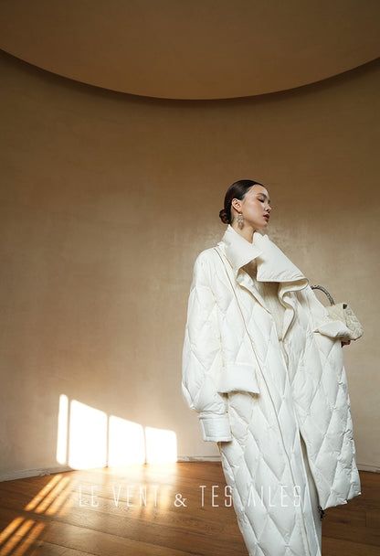LE VENT&TES AILES Luxury High Cover Pressure Down Long Winter Jacket Coat -SZA