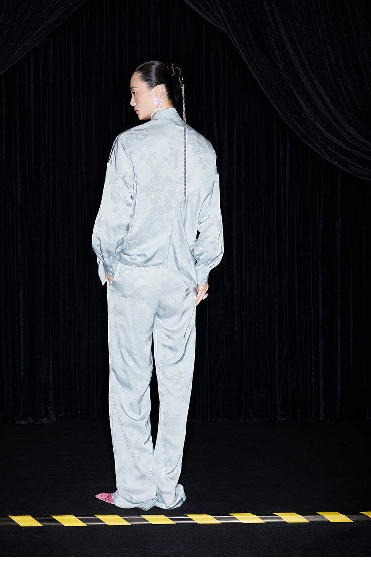 M essential Mackay designer pastel bue disc button placket shirt pant top set - sept.