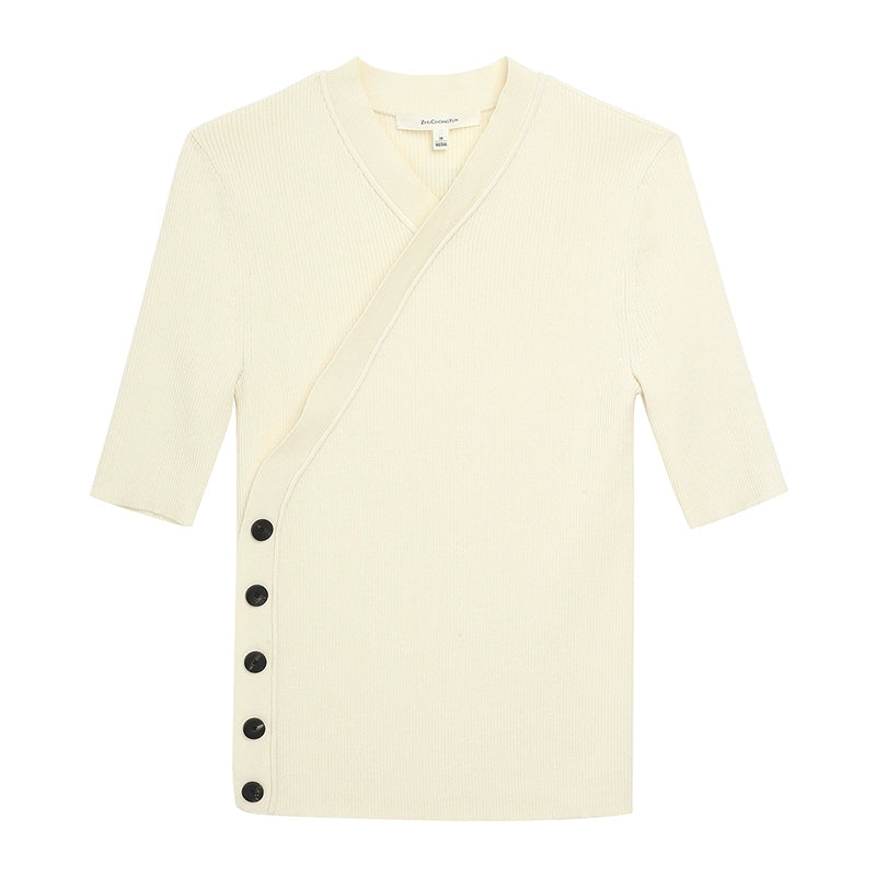 ZHUCHONGYUN Ivory slim mid-sleeve knit top-KITE.