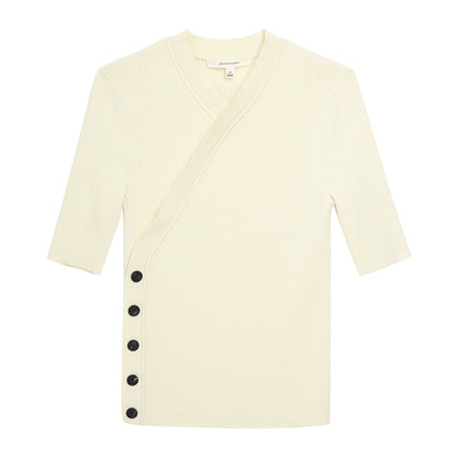ZHUCHONGYUN Ivory slim mid-sleeve knit top-KITE.