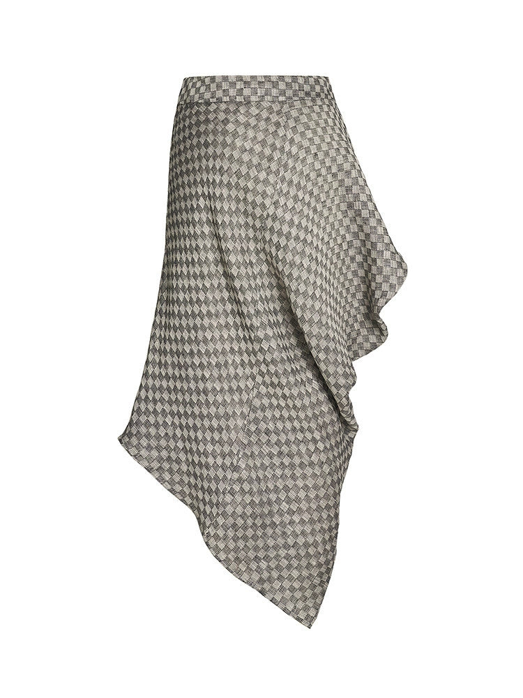 ZHUCHONGYUN linen checkerboard texture irregular skirt--KIMESTU.