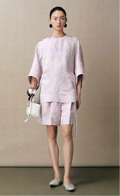 ZHUCHONGYUN summer jacquard lace-up pleated short pants.-WINRY.