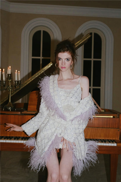 Wardrobes by Chen Light Luxury Long Sleeve Feather Woolen Coat-May