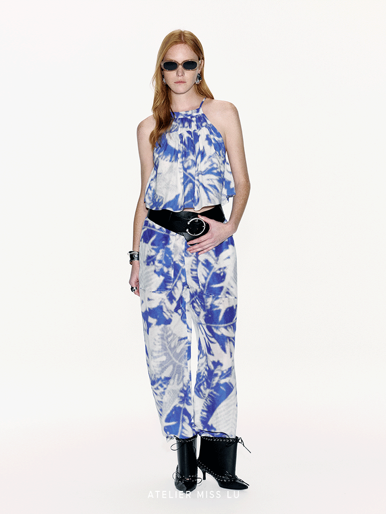 ATELIER MISS LU Printed Mulberry Silk And Linen-blend Camisole Top - PEACE.