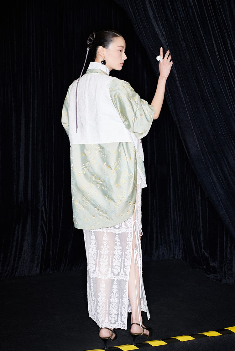 M essential Mackay designer Donchang jacquard low stand-up collar loose short-sleeved shirt - DIVA.