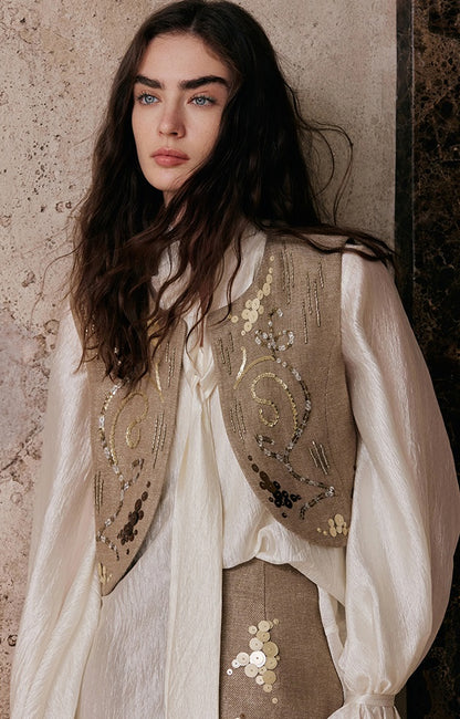 M essential Enchanting Exotic  Resort Linen Vest Chiffon Shirt-AMIRELLE.