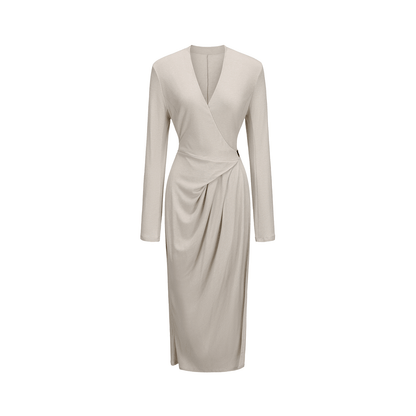 ATELIER MISS LU [Ferrar Pleated Light] Lace-up Soft Knit Wrap Dress -BWEST