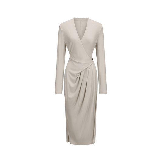 ATELIER MISS LU [Ferrar Pleated Light] Lace-up Soft Knit Wrap Dress -BWEST