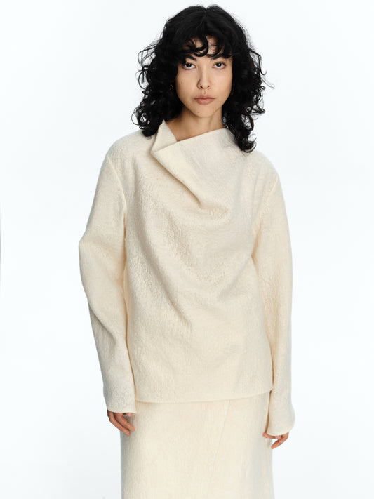 SERRER Off-white textured stacked collar wool top - RIMA.