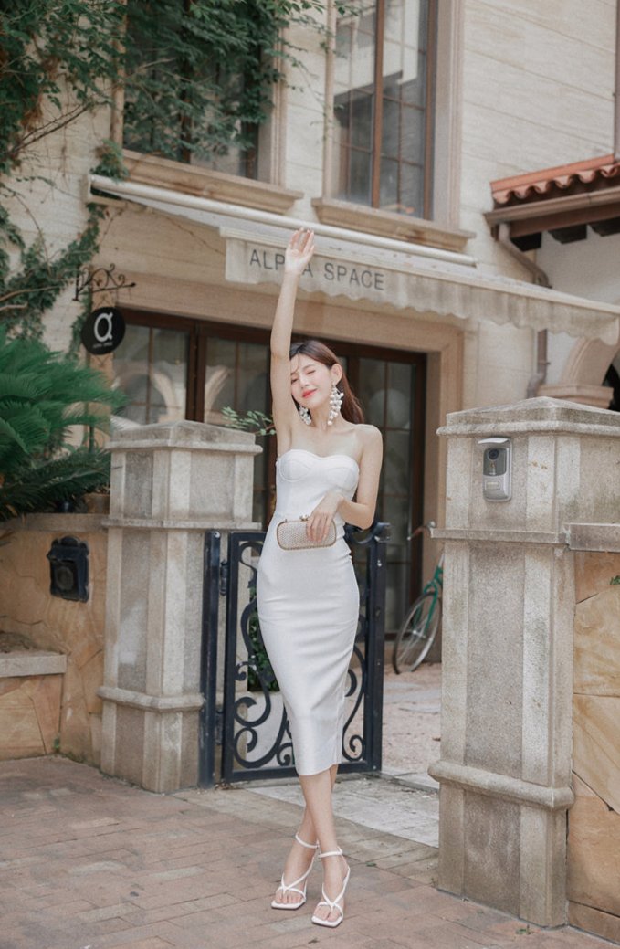 DOLLY Luxury White Simple Off Shoulder Tube Top Slim Fit Hip Hug Banquet Dress-BORA