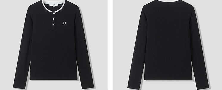 COMME MOI Lu Yan designer new women's clothing Henry collar color-blocked slim T-shirt - ENOUGH.