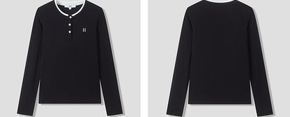 COMME MOI Lu Yan designer new women's clothing Henry collar color-blocked slim T-shirt - ENOUGH.