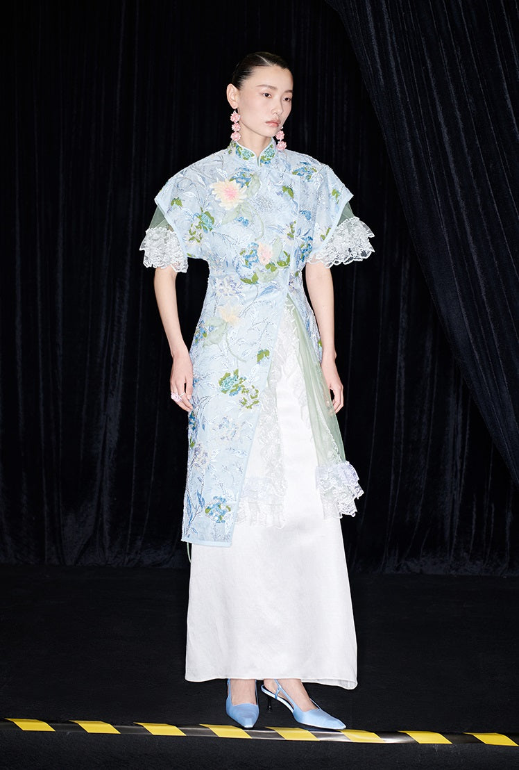 M essential Mackay designer Jiyi embroidery silk hand-dyed embroidered maxi dress - BAM.