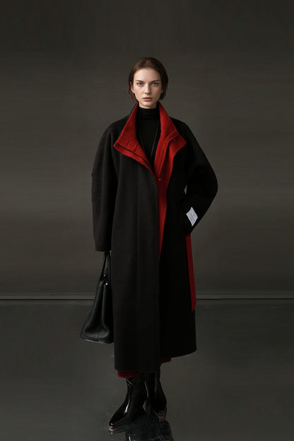 PIAOIN Women's Tweed Jacket Cashmere Long Coat-DAWN