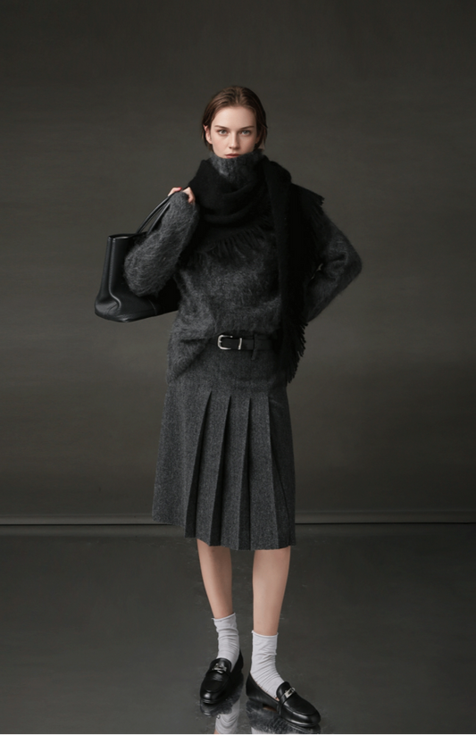 PIAOIN vintage woolen pleated premium skirt-LUCY