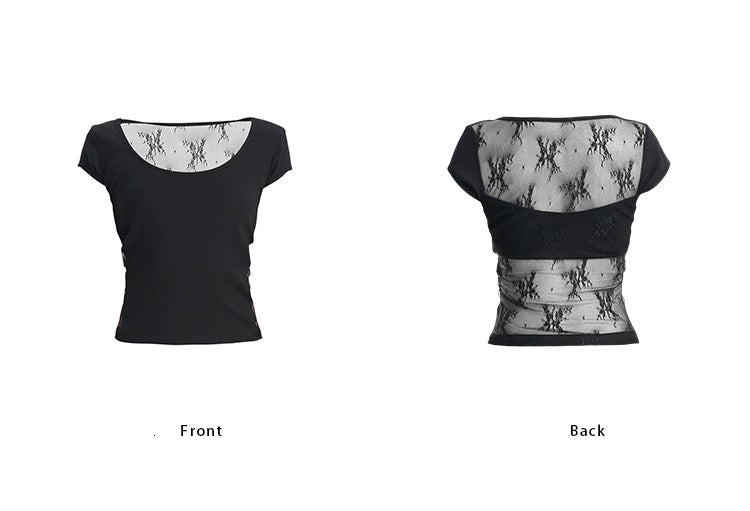 TINY IN  Short Lace Sexy One-Shoulder Top-NAM