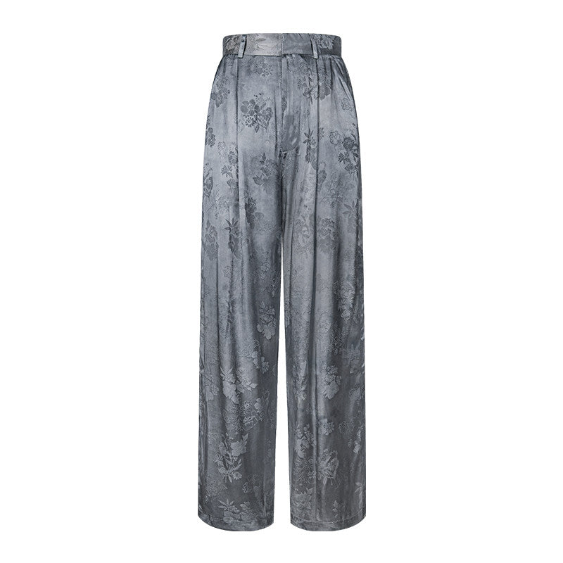 TUYUE Plant dyeing satin woven flowers Straight casual trousers - VICTORIA.