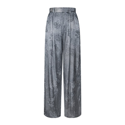 TUYUE Plant dyeing satin woven flowers Straight casual trousers - VICTORIA.