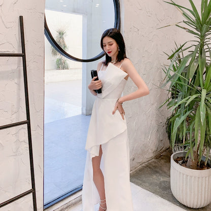 DOLLY Elegant Retro Style Sleeveless Tube Top Long Slit Business Dinner Dress-KIKE