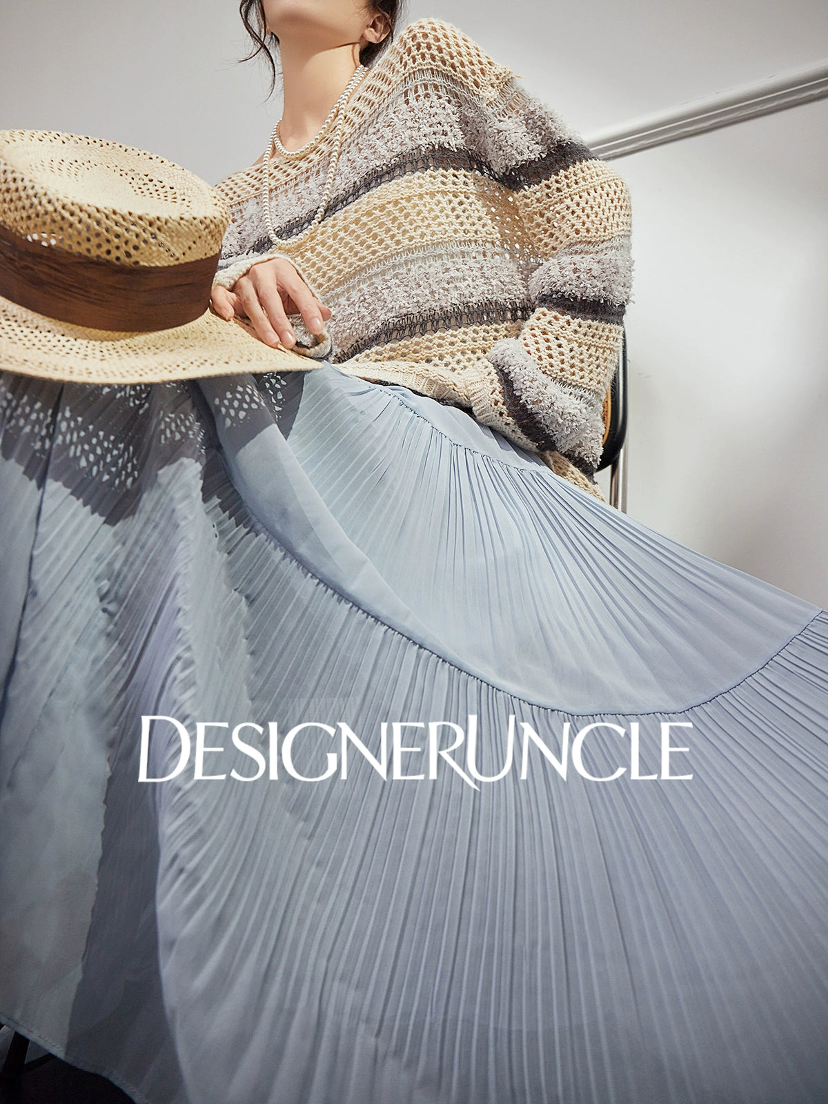 DGU "Weaving Halo" apricot gray striped wool knitted sweater- SHOW.