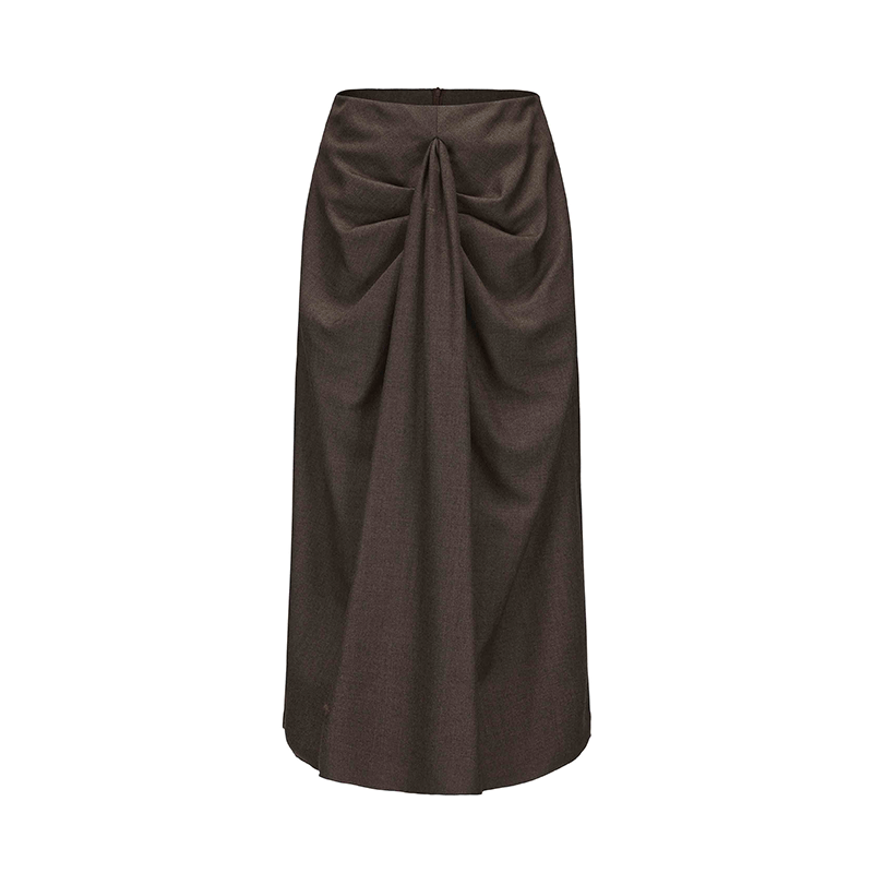 ATELIER MISS LU Fall/Winter shirred tailoring design sheep wool skirt - BEATRIX