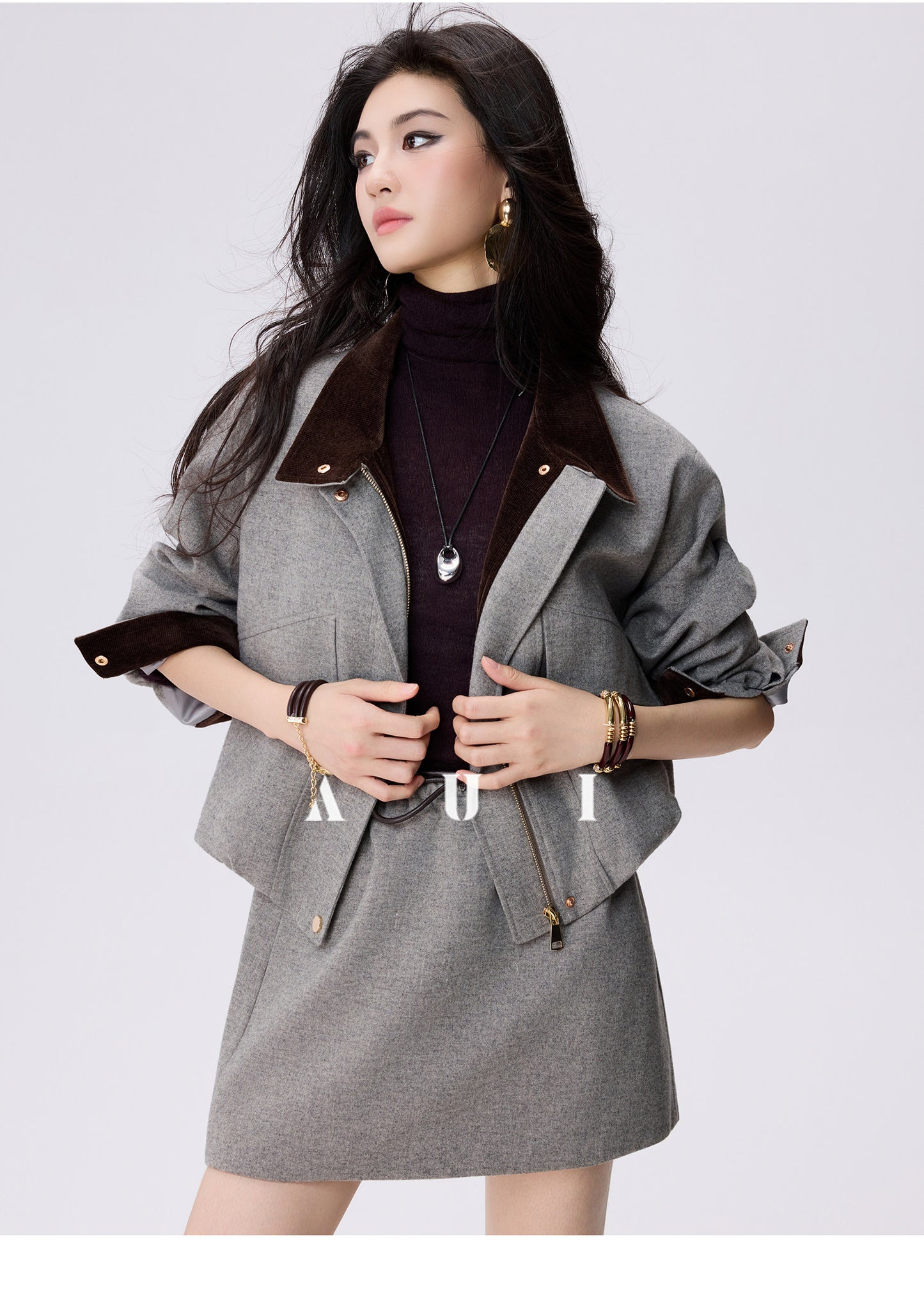 AUI Professional Fall/Winter New High-End Waist Temperament Short Skirt - CRACK