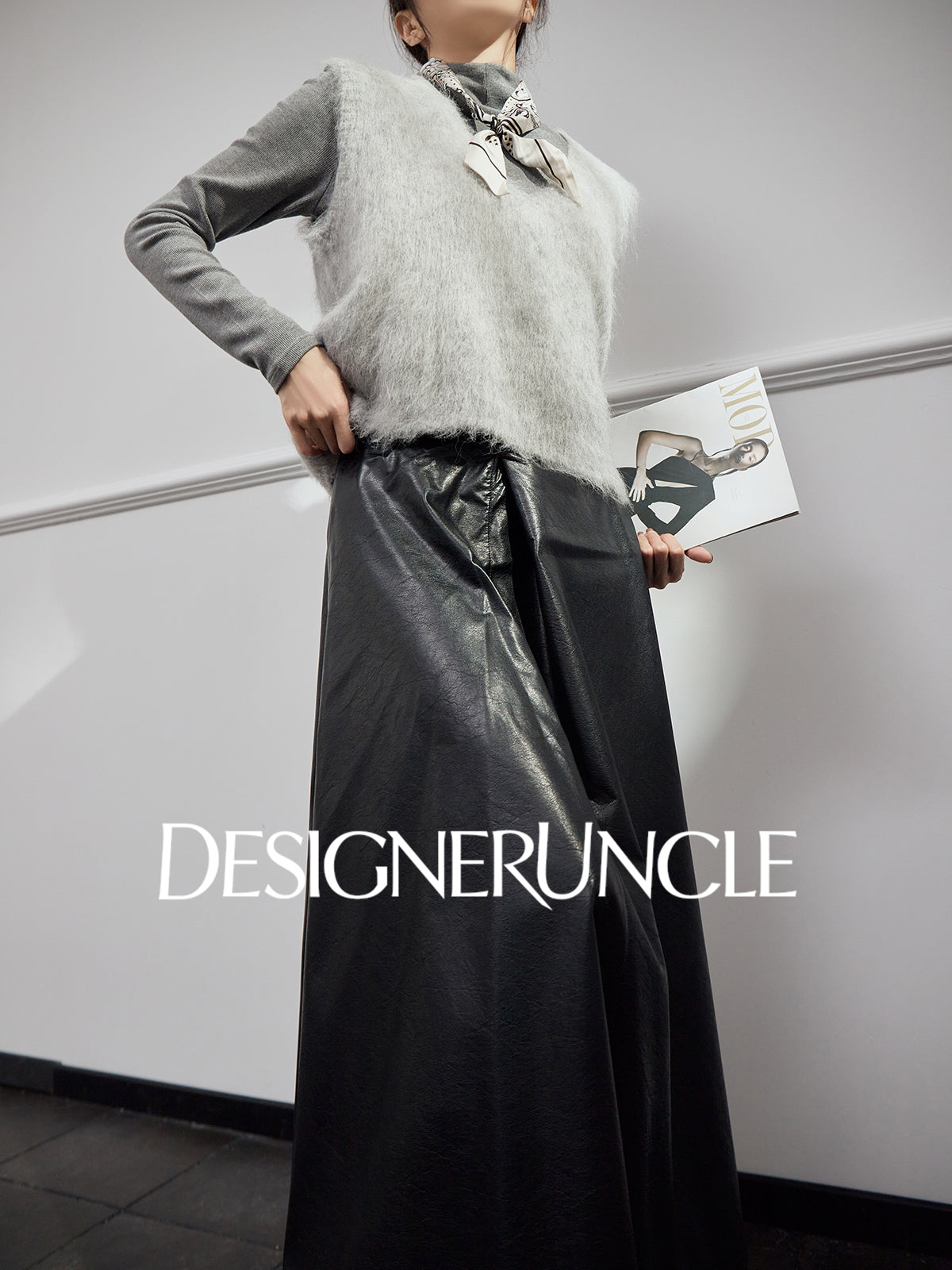 DGU "Qi Mist" light gray plush outer wear versatile commuter slimming top - HIGG.