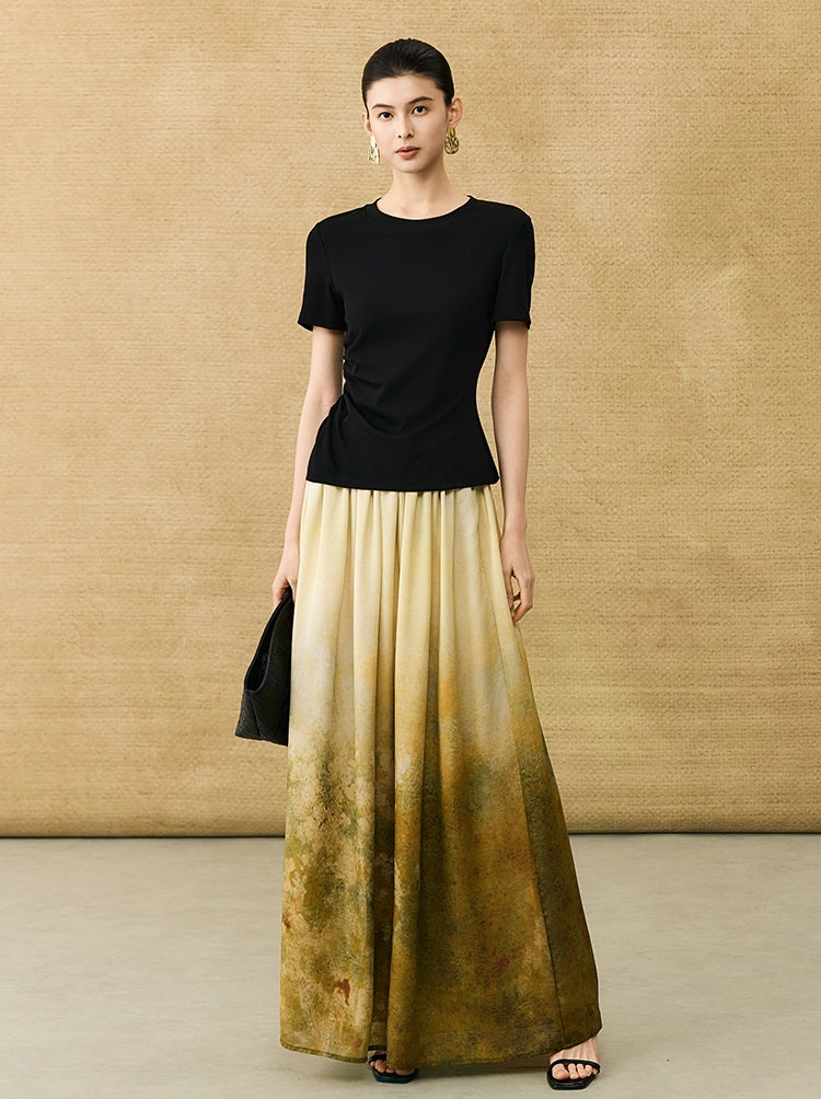 HECO Chinese Gradient Blended Lightweight Summer Print High-Waisted Skirt - AVEL.