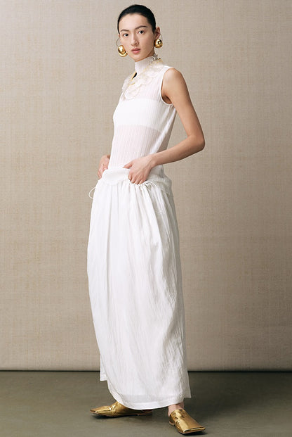 ZHUCHONGYUN white pleated adjustable pocket cocoon-shaped straight skirt-NODE.