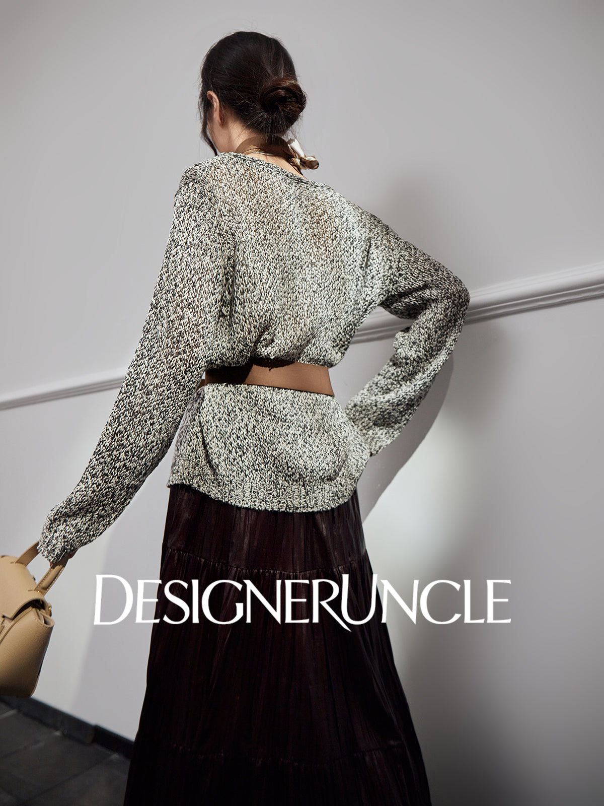 DGU |Flower Gray Knitted New Loose Lazy Style Light Luxury Niche Design Pullover - CHANT.