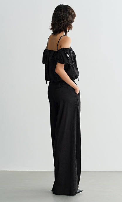 COMME MOI  Summer Waist Pressed Pleated Wide-leg Black Pants - SINS.