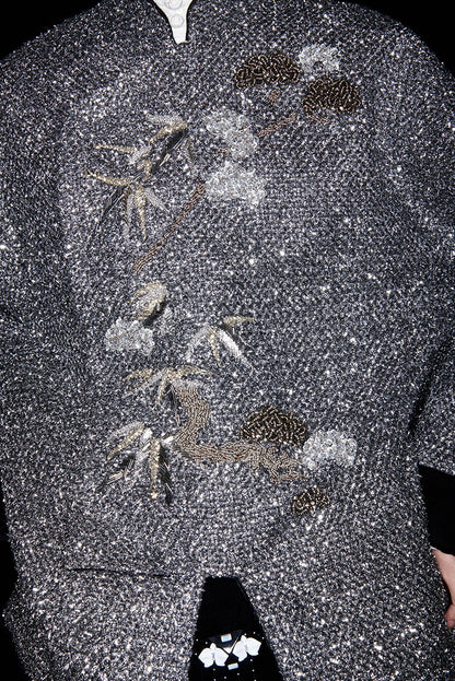 M essential Mackay designer cedar beaded jacket  elegant black velvet skirt- abel.