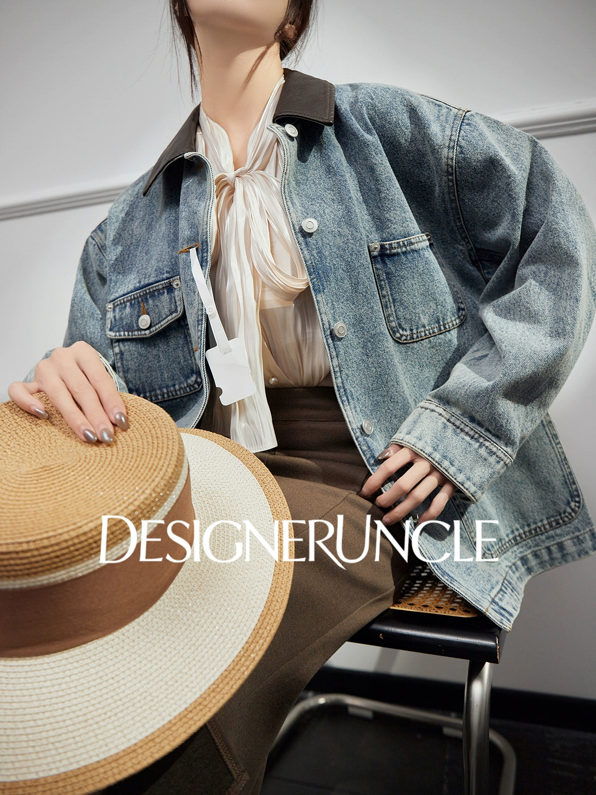 DGU|Denim Blue Retro Lapel Workwear Short Light Luxury Niche Top Jacket - Robert.