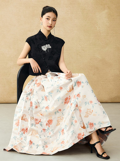 HECO Jacquard Horse Face Pleated Maxi Skirt  - COARSE.