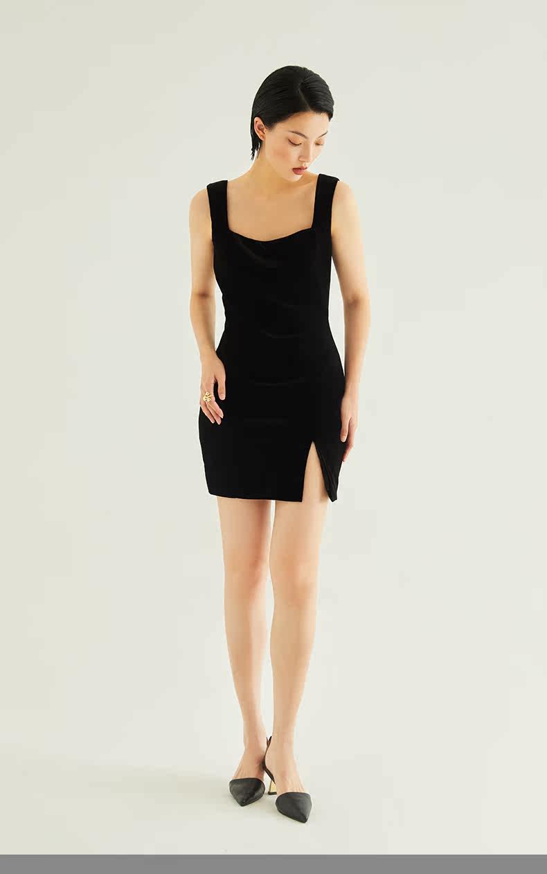 GOUDIN women's short velvet black banquet light luxury dress-KIMO.