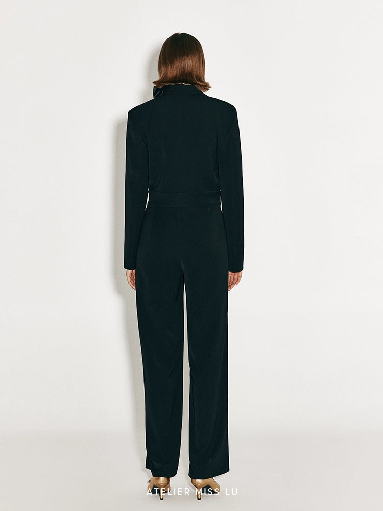 ATELIER MISS LU Fall-Winter Lapel Suit Wide-leg black Jumpsuit - JUNI