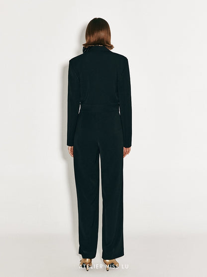 ATELIER MISS LU Fall-Winter Lapel Suit Wide-leg black Jumpsuit - JUNI