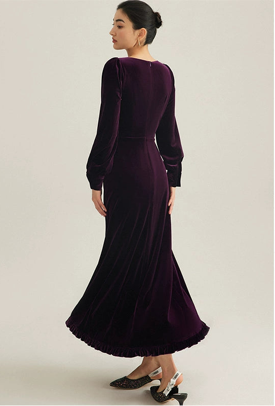 GOUDIN Evening Velvet Long Sleeve Dresses-NEVO.