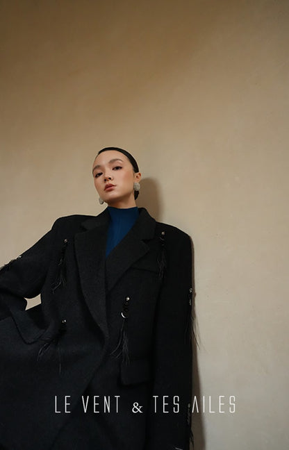 LE VENT&TES AILES luxury wool reversible ostrich feather blazer coat-MAVS.