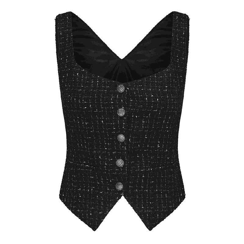 ATELIER MISS LU French Tweed Cropped Vest Top - MAKER