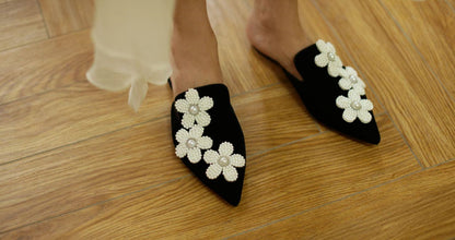 B-FEI pointed toe flower design French half-slip mules-TRENT.