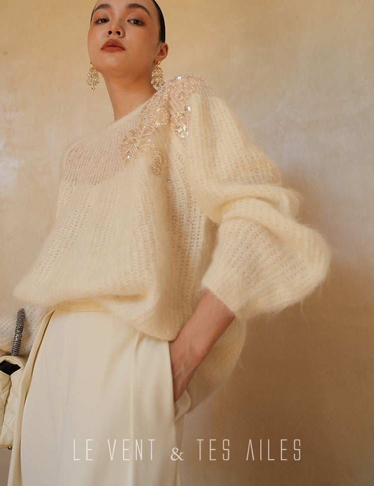 LE VENT&TES AILES high-luxury furry sequin-embroidered alpaca spring sweater-LILY