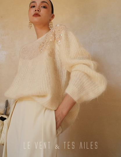 LE VENT&TES AILES high-luxury furry sequin-embroidered alpaca spring sweater-LILY