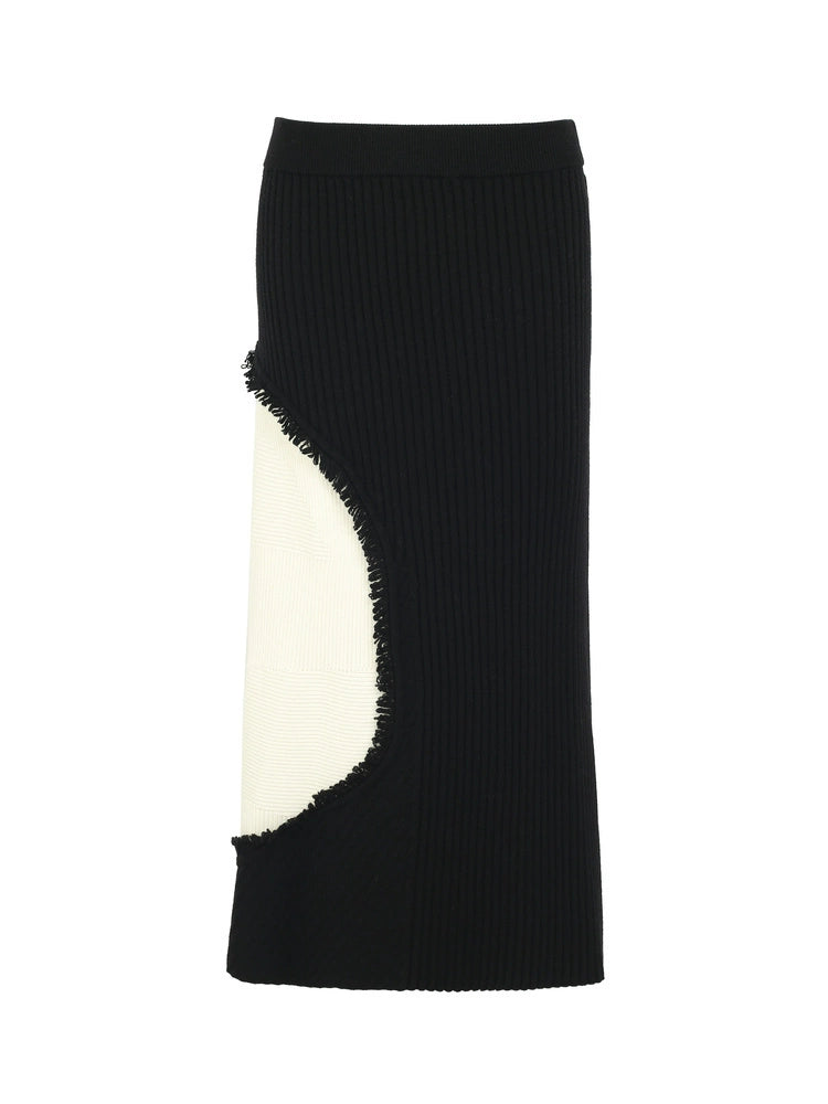 ZHUCHONGYUN New Chinese Color-Blocking A-Line Stretch Knit Skirt--OXYGUN.