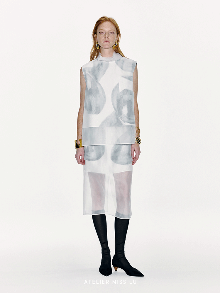 ATELIER MISS LU Calla Lily Print Fake Two-Piece Skirt - SARAH.